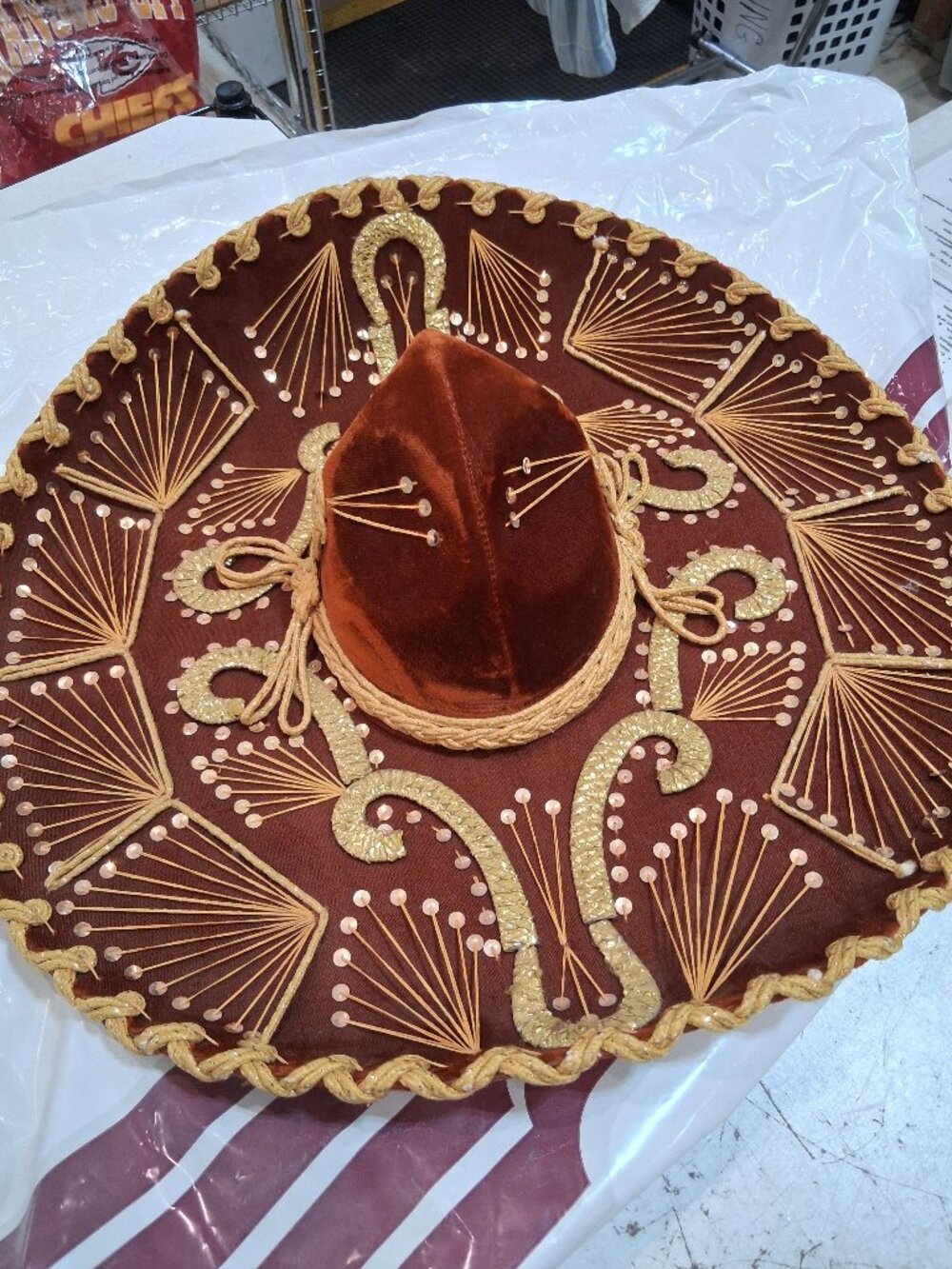 Vintage Authentic Mexican Sombrero Brown Gold Embroidery
